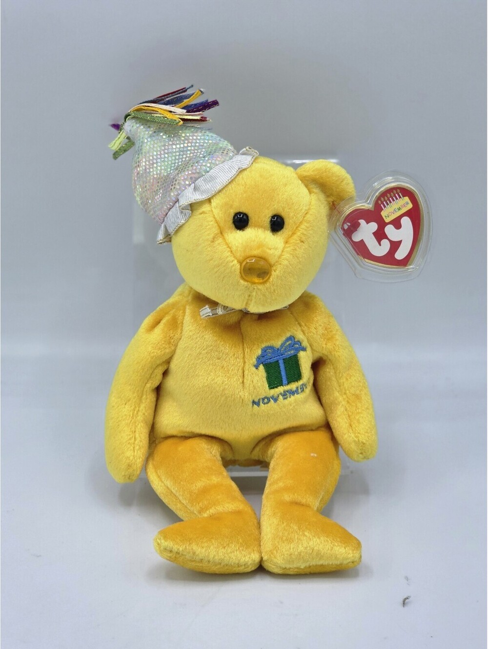 TY Beanie Baby - NOVEMBER the Teddy Birthday Bear (w/ hat) (9.5 inch) - MWMTs